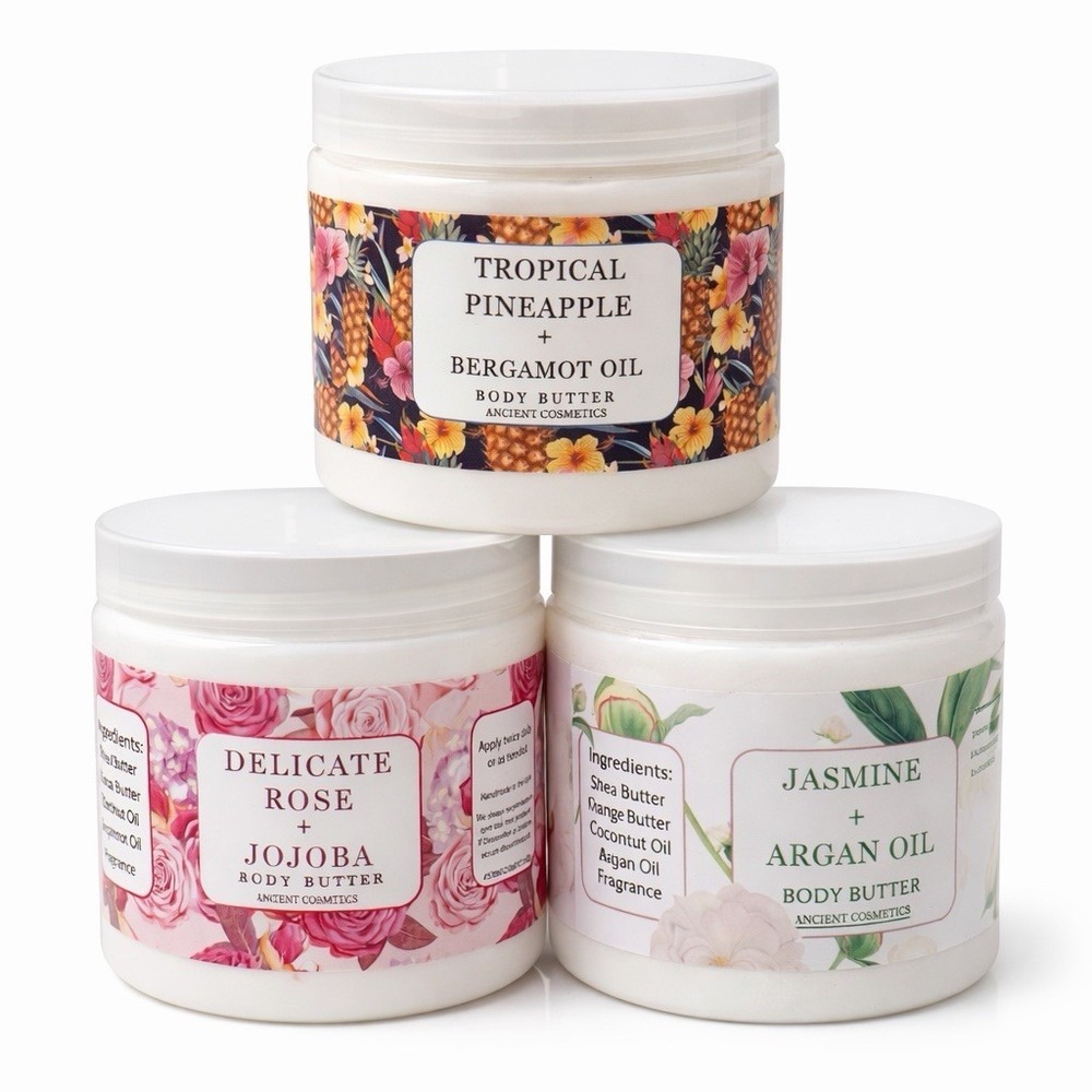 Ancient Cosmetics Shea Body Butter Lot 3 Pinneapple Jasmine Rose